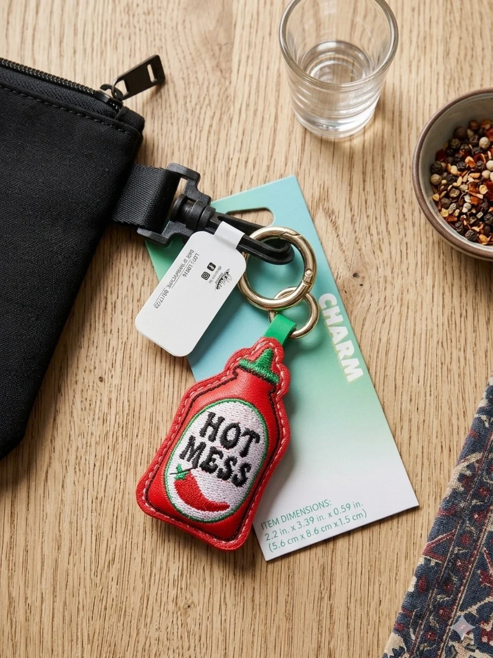 Black Zip Pouch with Hot Mess Key Charm